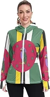 [GAIGEO] Dominica Flag Official Rash Guard for Women Swim Sun Shirts UV Protection Zipper Hoodie Tops SPF 50+ S
