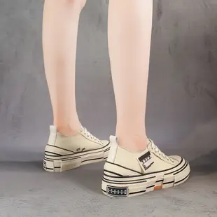 T2R-正韓空運-增高鞋不規則設計帆布鞋小白鞋隱形增高鞋-增高6公分-白(5985-2012)