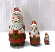 Limoges Trinket Box 3-Piece NESTING SANTA CLAUS SET Peint Main Mint Cond RARE