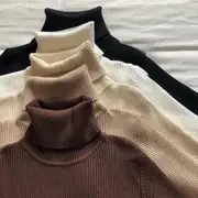 Long-Sleeve Turtleneck Ribbed Knit Top Blue Gray - One Size