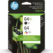 HP 64 Tri-Color/64XL Black Ink Cartridges 2 Pack 3YP23AN#140
