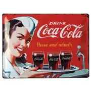 Coke 1960 red white waitress Embossed Tin Sign 30 x 40cm