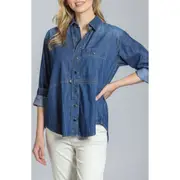 APNY Snap Front Cotton Shirt in Medium Indigo at Nordstrom