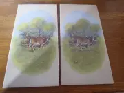 Set of 2 Vintage DEER - DOE Family Ceramic Tile/Trivet 6"x12"