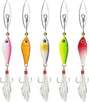 Fishing Lures - Swim Baits | 5X Spoons Bass Lures with Feather Tail, Advanced Tackle Accessories for Men, Metal Hooks Sequins Trout Fishing for Sunfish and Crappie