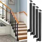 LQSYBHD Side Mount Stair Balusters Post, Black Square Metal Railing Spindles with Flat & Adjustable 270° Angle Bracket, Banister Column for Deck, Steps, Garden, Outdoor (Size:3ft/90cm,Color:3 pcs)
