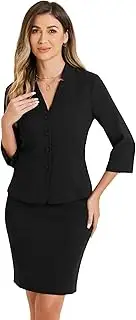 [Allegra K] Women's Business Skirt Suit Set Two Piece Outfits Notched Collar Blazer Pencil Skirts, Black, XL