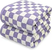 Jacquotha Shower Towels for Bathroom 27.5x55 Inches - Quick Dry Bath Towels Extra Large (2Pack), Cute Towels Checkered Bathroom Towels Set Lilac, 520GSM Absorbent Cotton Towels