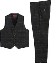 [Gioberti] Kids and Boys 2 Piece Tweed Plaid Vest and Pants Set