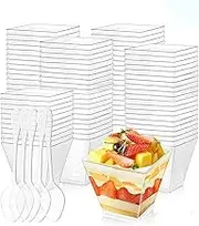 TOMVAES 2 OZ Mini Dessert Cups with Spoons, Reusable Clear Dessert Shooter Cups, BPA Free Small Dessert Cups for Puddings, Mousse, Yogurt and Ice Cream, 50 Packs