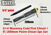Cr-V 22x18x200mm Masonry Cold Flat Chisel + 8"/200mm Point Chisel 2pc Set