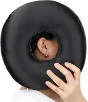 Heal n Hope Silky Satin Piercing Pillow Ear Pillows Donut with Hole for Ear Pain CNH Piercing Pain Relief Sleeping Pressure Sore Side Sleepers Smooth Cooling Ear Guard Protector, Black