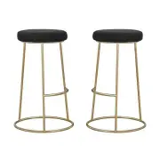 HomeStar Set of 2 Xyla Velvet Kitchen Bar Stool - Gold Metal Frame - Black