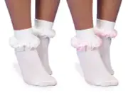Jefferies Socks Girls Seamless Tutu Ribbon Ruffle Lace Nylon Turn Cuff Socks 2PK