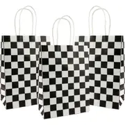 Black and White Checkered Paper Gift Bags (Pack of 4)