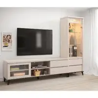 在飛比找momo購物網優惠-【唯熙傢俱】唯樂炭燒白橡色8尺L型滑門電視櫃(客廳 電視櫃 