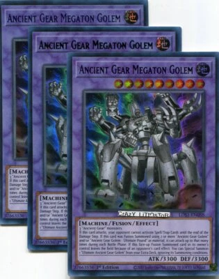 3 X ANCIENT GEAR MEGATON GOLEM 1ST BLUE, GREEN, & PURPLE RARE MINT LDS1-EN088