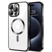 For Apple iPhone 16 MagSafe Magnetic Case with HaloLock Shockproof Protective Electroplating Clear Cover (Black)