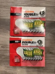 SYLVANIA DOUBLE LIFE - 100W - 120V 2700K Base Light Bulb (2-8 Packs, 16 Bulbs)