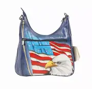 New Anuschka Hand-Painted Leather Bag Purse Organizer Satchel Bald Eagle NWT