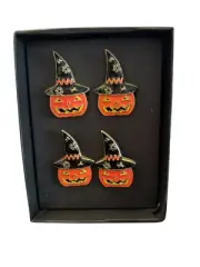 Tahari Home Halloween Set of 4 Enamel Metal Napkin Rings Pumpkin Witch Hat