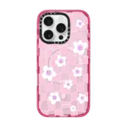 iPhone 16 Pro Impact Case MagSafe Compatible Pink Checkered Flowers