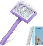WOPQAEM Slicker Brush for Dogs, Long Pin Dog Grooming Brush for Goldendoodles, Poodles, Doodles & More, Includes Bonus Pet Comb, Perfect for De-Shedding, Dematting & Reducing Tangles. Medium, Purple