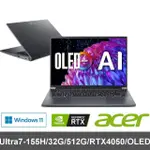 【ACER 宏碁】14.5吋ULTRA7 RTX4050 輕薄AI筆電(SWIFT X/SFX14-72G-736M/ULTRA7-155H/32G/512G/W11)