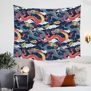 Red and Blue Chinese Dragons Tapestry