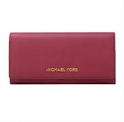 NWT Michael Kors Jet Set Travel Large Carryall Leather Wallet - cherry