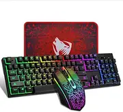 oolong Gaming Keyboard and Mouse Combo with 104 Key Rainbow LED Backlight,Free Mouse pad,Mechanical Feel Ergonomic Keyboard and Mouse for Computer PC Gamer