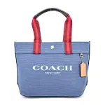 COACH 帆布字母LOGO手提包(小) 單寧藍