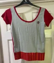 Ladies silver red zumba sexy back T shirt INSTRUCTOR top dance Size 8 10 12 14