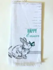 BUNNY HILL FARMS KITCHEN TOWEL Set 2 Rabbit Bunny Easter Teal Grey Beige