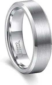 [Frank S.Burton] 3mm 4mm 6mm 8mm Tungsten Ring for Men Women Beveled Edge Matte Silver Wedding Band