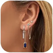 [Kakonia] Sterling Silver Earring Sets for Multiple Piercing 14K Gold Plated Dainty Earrings for Women Hypoallergenic Huggie Hoop Drop Dangle Stud Earrings Cartilage Earring Set