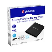 Verbatim Slimline External USB 3.0 Blu-Ray/DVD RW Writer For PC/Mac/Laptop Black