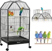 CULOTOL Bird Cage Open Top Standing Parrot Parakeet Cage with Rolling Stand Large Metal Bird Flight Cage for Conure Parekette Cockatiel Finch Macaw Cockatoo Pet House,Black,Height 34 inch