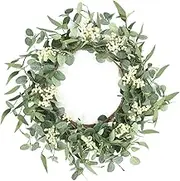 Wreaths for Front Door, Artificial Eucalyptus Wreath with White Berry, 45cm Large Green Leaf Wreath, Spring Summer for Window Hanging Wall Garland Festival Celebration Home Decor