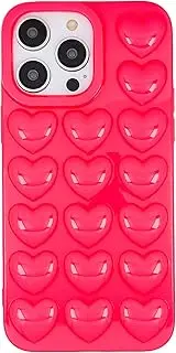DMaos for iPhone 15 Case for Women, 3D Pop Bubble Heart Gel Cover, Cute Girly for iPhone15 6.1 inch - Hot Pink