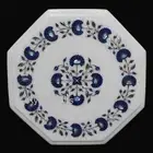Lapis Lazuli Stone Inlay Work Coffee Table Top White Marble Hallway Side Table