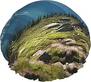 Mountains Shower Cap Reusable Waterproof Shower Bonnet for Women Men Elastic Band Bath Hair Hat Double Layered Washable Bath Cap for All Hairstyles, Travel-Friendly