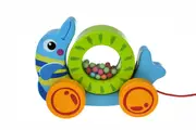 Tooky Toy Wooden Pull-Along Dolphin with Beads - Ocean-Themed Toy for Toddlers