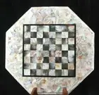 18'' white Marble Chess Table Top Pietra Dura Inlay Children Game Kids c36