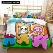 v1230 Bed Sheets L-Lankybox Animated Movie All Season Duvet Cartoon Cover Bedding Sets Soft Quilt Cover and Pillowcases Single/Double/Queen/King 3-Pie