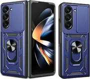 [BOKYAS] Armor Case for Samsung Galaxy Z Fold6 with Slide Camera Protection Cover and Ring Stand [Mobile Phone Case Compatible with Car Magnet] Military Shockproof Case, Blue