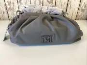 NWT Badgley Mischka Wrapped Frame GREY Clutch Purse W/ DETACHABLE Chain strap