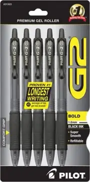 Pilot G2 Retractable Gel Ink Pens Bold Point Black 10 Pack Smooth Writing