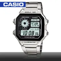 在飛比找momo購物網優惠-【CASIO 卡西歐】方形世界時間地圖不鏽鋼中性錶(AE-1