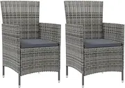 Rattan Garden Chairs with Cushions - Durable Outdoor Patio Armchair for Lounge, Deck, Furniture | Grey, 2 Pcs